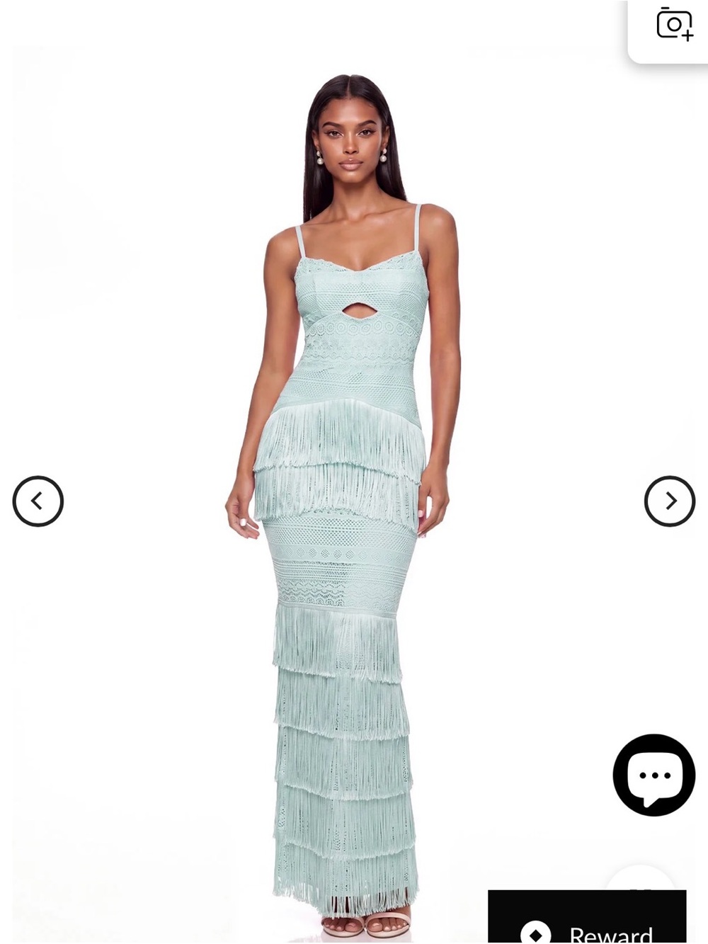 Sleeveless Mint Fringe Maxi Dress with Cutout